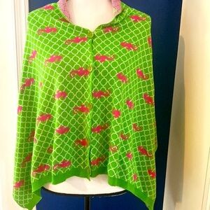 Women’s Top It Off Green, Pink & White Seahorse & Lattice Print Poncho-Size M